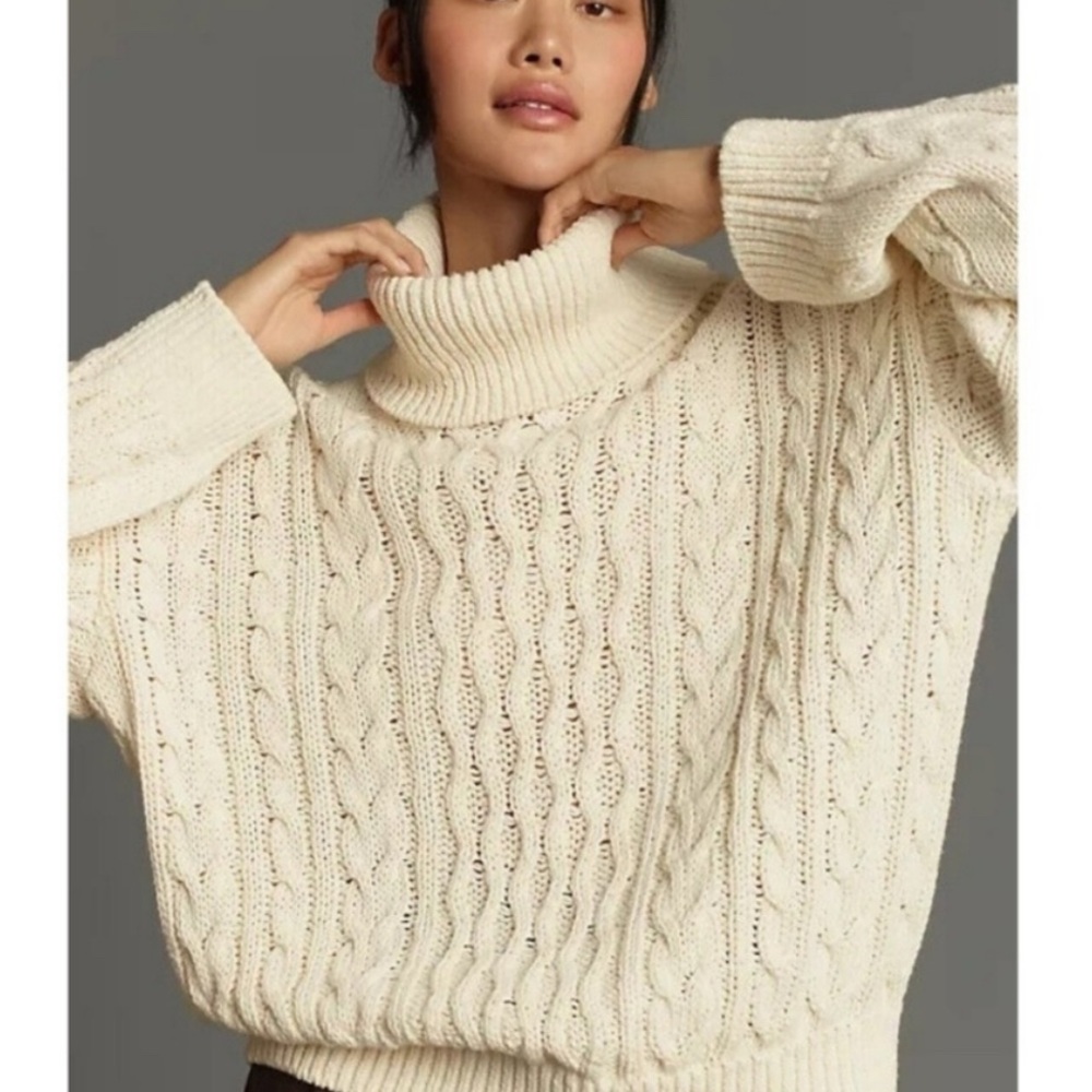 Anthropologie Pilcro Cream Cable Knit Turtleneck Sweater XS